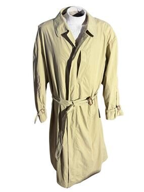 Vintage 1980s Bugatti Germany Trench Coat Khaki Belted Raincoat 54 Iridescent